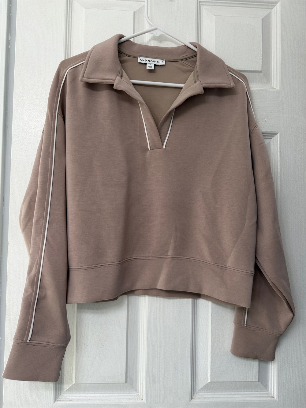AND NOW THIS Taupe Collared Pullover Sweatshirt